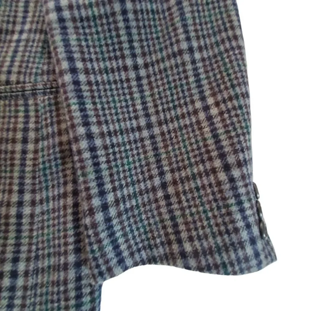 Classic Atlas Men's Size 42R Gray Blue Plaid Pure‎ Lambswool Coat Blazer Jacket